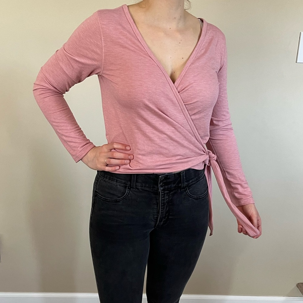 Pink long sleeved wrap top